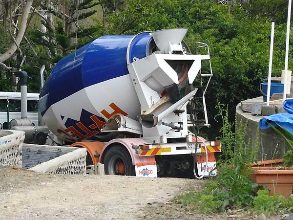cement truck arriving backwards